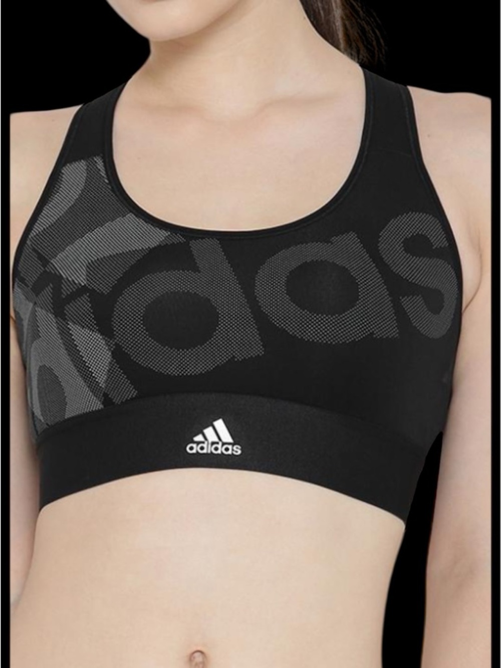 adidas Black Mesh Logo tech fit Racerback lightly padded Sports Bra